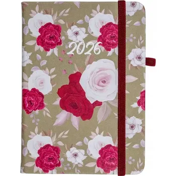 Diář Týdenní diář A6 Flamenco 2026 - bílo-červené květy