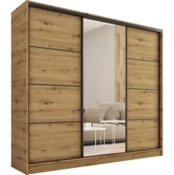 Šatní skříň Šatní skříň HARAZIA 200 se zrcadlem, 4 šuplíky a 2 šatními tyčemi, dub artisan +možnost VÝNOSU + vyzvednutí ZDARMA
