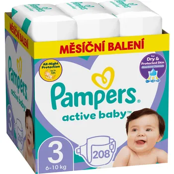 jednorázová plena PAMPERS Active Baby vel. 3 Midi (208 ks) – měsíční balení