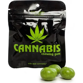 Bonbon Žvýkačka bez cukru s komprimátovou vložkou, s peprnomátovou příchutí a s příchutí konopí, se sladidly, balení 3x3g.