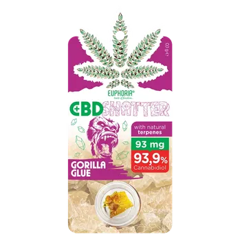CBD CBD Shatter vyrobený z 99% čistého CBD izolátu. S terpeny odrůdy Gorilla Glue.