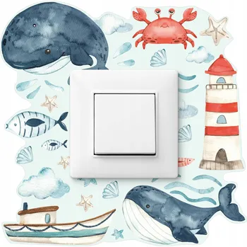 Obraz SAMOLEPKA KOLEM VYPÍNAČE VELRYBY RYBIČKY OBLÁČKY HVĚZDICE MUŠLE PRO DĚTI