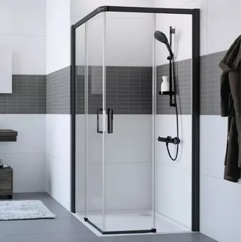 Hüppe Classics 2 EasyEntry - Posuvné dveře rohový vstup 2-dílný (1/2) 1200x2000 mm, upevnění vpravo, Black Edition, čiré sklo s Anti-Plaque C25205.123.322