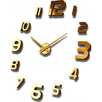 Hodiny ZEGAR ŚCIENNY VELKÉ NALEPovací HODINY NA ZEĎ ZLATÉ ZRCADLOVÝ EFEKT 3D 70-130 cm