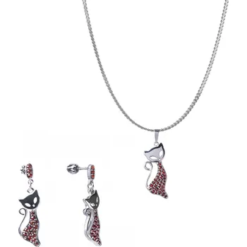 Souprava šperků Stříbrný set šperků 1246 s českým granátem, rhodiovaný - zvíře - kočka Zapínání: balónek, Délka řetízku: 50 cm