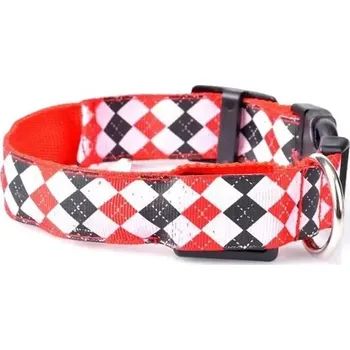 Obojek pro psa TopTechnology Obojek pro psy Led s motivem skotské kostky, dobíjecí, velikost L (červený)