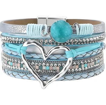 Náramek IZMAEL Náramek AG 38814 Heart Tyrkysová/Stříbrná KP38814