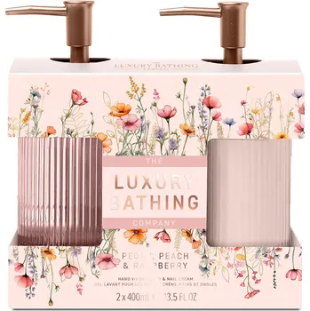 Kosmetická sada Grace Cole Peony, Peach & Raspberry - sada s péčí o ruce, 2 ks praktická dárková sada mýdla a krému na ruce, 2 × 400 ml