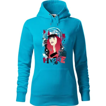 Dámská mikina DOBRÝ TRIKO Dámská mikina s potiskem Raining fire Velikost dámské mikiny: XL, Barva: Tyrkysová