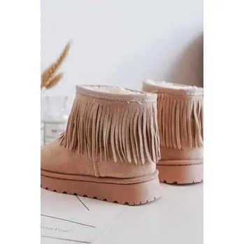 Dívčí sněhule Zateplené dětské sněhule s ozdobnými třásněmi Béžová Nimia 36