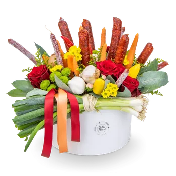 Dárkový potravinový koš Květinový box z klobás Erwann velký - Belles Fleurs