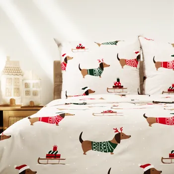 Povlečení Homla Genesis vánoční jezevčík 140 x 200, 70 x 80 cm zipový uzávěr