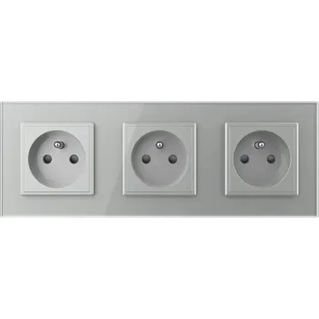 Elektrická zásuvka KONTAKT ZÁSUVKA ELEKTRICKÁ SE ZEMNĚNÍM SKLENĚNÁ 60 TROJITÁ 3x1 STŘÍBRNÁ ŠEDÁ