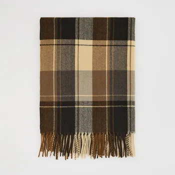 Šála Reserved - Kostkovaná šála s třásněmi - béžová - 424FF-80X - 424FF-80X-ONE