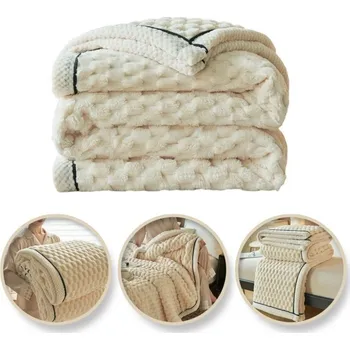 Přehoz na lůžko Oboustranná plyšová deka/přehoz na postel 180×200 cm – krémová