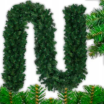 Vánoční dekorace VÁNOČNÍ GIRLANDA NA STROMEČEK UMĚLÁ JAKO ŽIVÁ ŘETĚZ ZELENÁ HUSTÁ 270 cm