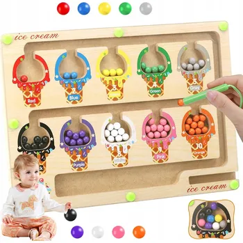 Dřevěná hračka MAGNETICKÝ DŘEVĚNÝ LABYRINT S PEREM MONTESSORI HRA HRAČKA S KULIČKAMI