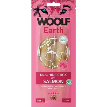 Pamlsek pro psa WOOLF Snack WOOLF pochoutka Earth NOOHIDE L Sticks with Salmon 85g