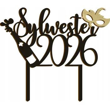 Obraz Topper na Silvestra 2024 Černo-zlatý 20 x 17 cm Silvestrovská dekorace