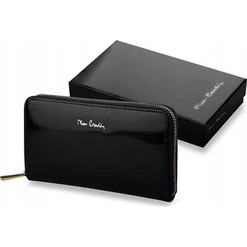 Peněženka Lakovaný dámský portfel PIERRE CARDIN Černá kožená peněženka psaníčko na zip
