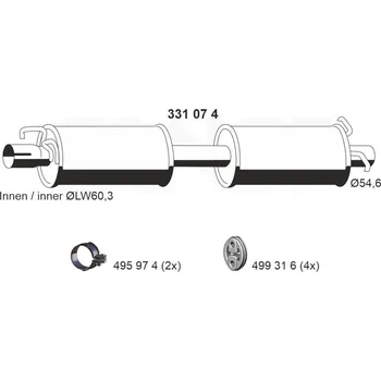 Tlumič výfuku Střední tlumič výfuku ERNST 331074