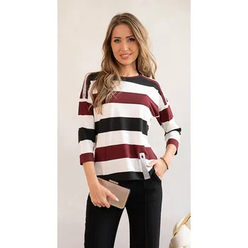 Dámská halenka Hajdan halenka 1068 - černá-bílá-bordo, L (Atraktivní halenka v pruhovaném designu)