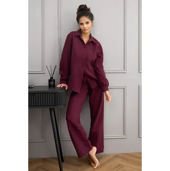 Dámské pyžamo Dámské mušelínové pyžamo Colette vínové dlouhé L