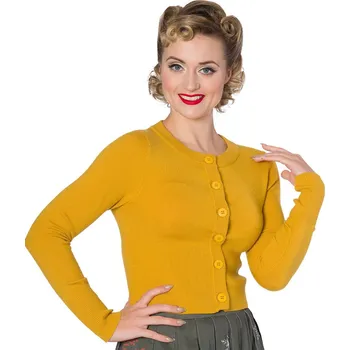Dámský svetr Banned Retro krátký kardigan Dolly - Mustard Velikost: XL (UK 16)