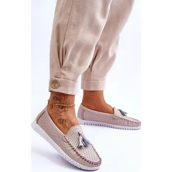 Dámské mokasíny Dámské prolamované kožené mokasíny Světle růžové Lanzarot 41