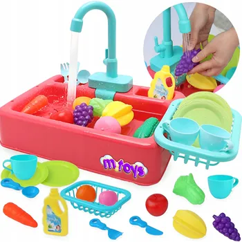 Dětská kuchyňka DĚTSKÝ DŘEZ DŘEZ NA MYTÍ NÁDOBÍ INTERAKTIVNÍ NA VODU PŘÍSLUŠENSTVÍ