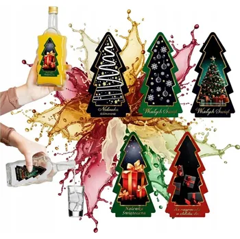 Vánoční dekorace 10x Vánoční etiketa STROMEČEK SAMOLEPKY na láhve alkohol likéry svátky