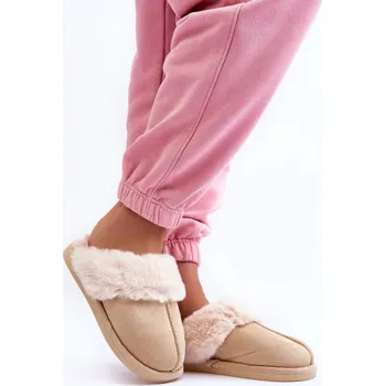 Dámské polobotky Dámské pantofle s kožíškem světle béžová Pinky Velikost: 36