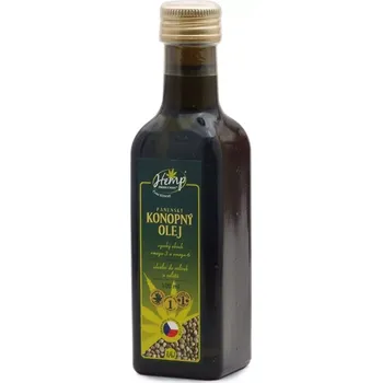 Rostlinný olej Za studena lisovaný panenský olej je vyroben ze semen vybraných odrůd konopí setého (Cannabis sativa) bez THC.