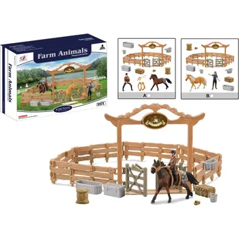 Figurka Zvířátka z farmy - Ohrada pro koně s jezdcem 2 druhy