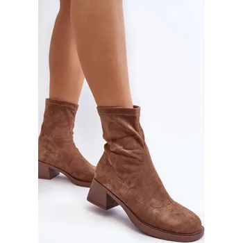 Dámské kozačky Dámské kozačky na nízkém podpatku hnědé Aphroteia 41