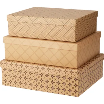 Vánoce H&L Sada 3 ks dárkových krabic, béžové s černým dekorem