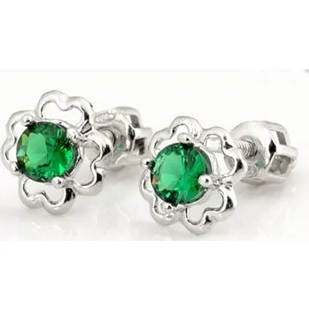 Náušnice Stříbrné náušnice pecičky se zelenými zirkony STNAU2057F