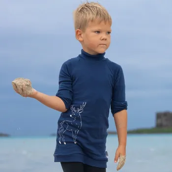 Chlapecká mikina Tarua Dětská merino mikina s rolákem – safírová s jelenem Velikost: 98/104