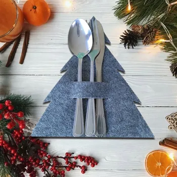 Vánoční dekorace Filcový vánoční stromek - vánoční podložky pouzdro na příbory šedé 22 cm - 6 ks