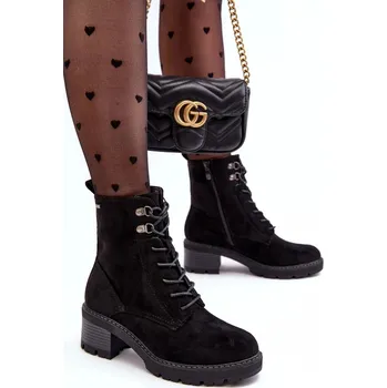 Dámská zimní obuv Dámské šněrovací kotníkové boty na nízkém podpatku černé značky Adinail 40