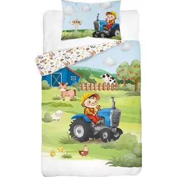 Povlečení Bambusové povlečení do postýlky 3D Farma modrá 100x135+40x60