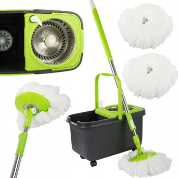 mop OTOČNÝ ROTAČNÍ MOP 360 DÁVKOVAČ KYBLÍK SADA 2x NÁHRADNÍ HLAVICE Z MIKROVLÁKNA