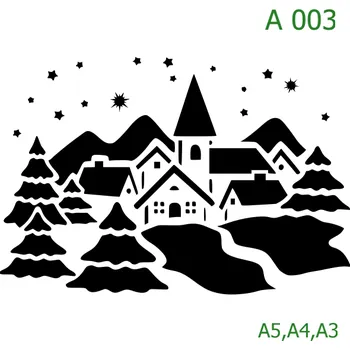 Plastová šablona pro malování - Vánoce - Vesnice (A003) - A4 , Nelepící folie