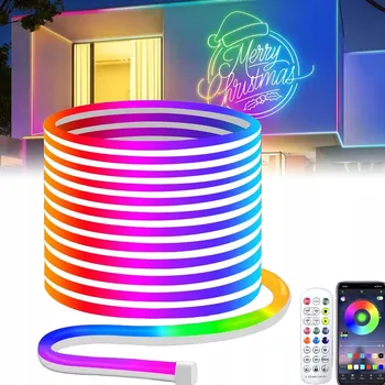 LED osvětlení 5m LED pásek RGBIC NEON FLEX 10W/m 24V Ovládání přes Bluetooth aplikaci + Dálkový Ovladač + napájecí zdroj