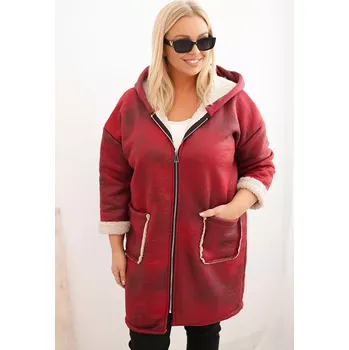 Kesi Włoski Dámská bunda Plus Size s kapucí a kapsami zateplená beránkem bordová Kesi Włoski krémová | tmavě červená 3440968