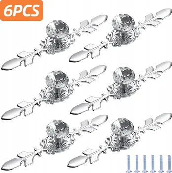 Obraz Sada 6 knoflíků na skříňku Dekorativní knoflík z křišťálového skla s plátem stříbra