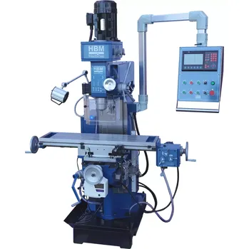 Frézka HBM 60 DRO, robustní konzolová vertikální-horizontální frézka na kov, ISO 40, 3-osy DRO s LCD displejem, chlazení, strojní posuv X a Y, 400V-3f (HBM Machines)