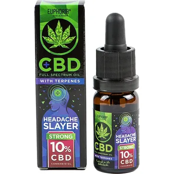 CBD CBD olej 10 % full spectrum (plnospektrální) od společnosti Euphoria obsahuje v 10ml objemu 1000 mg CBD a k tomu i další kanabinoidy.