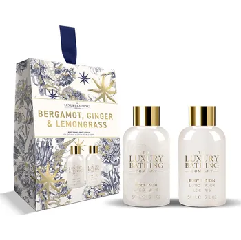 Kosmetická sada Grace Cole Bergamot, Ginger & Lemongrass - sada péče o tělo, 2 ks mini sada tělového mýdla a krému v dárkové krabičce na zavěšení