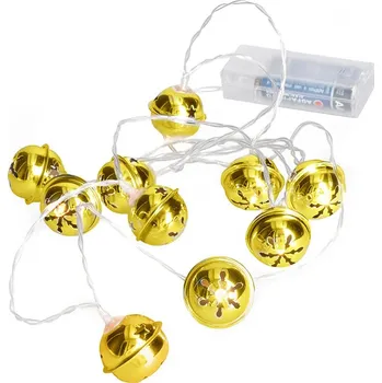 Vánoce Solight LED vánoční řetěz rolničky, 10x LED, zlatá, 1,5m, 2x AA - 1V272